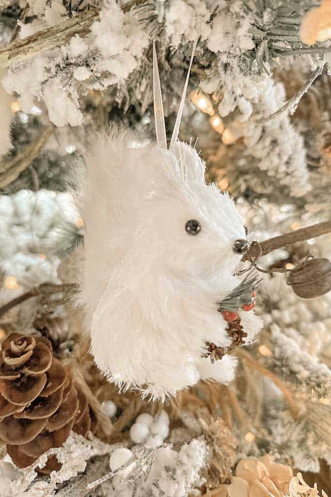 A white squirrel in the Christmas tree. 