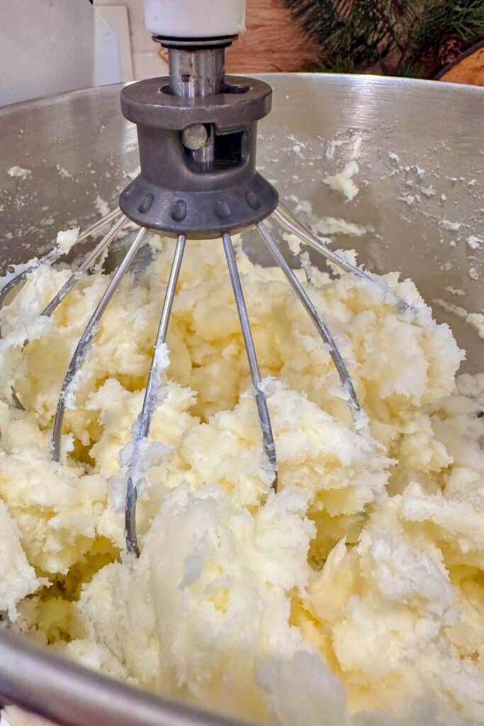 Mixing butter, sugar and egg