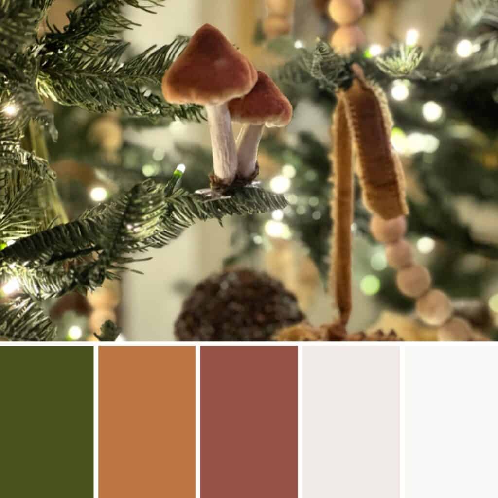 Neutral Christmas Color Pallete with green, gold terra cotta, ivory and white.