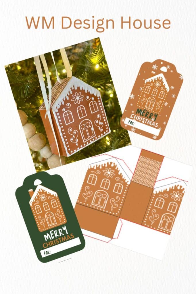 Free gingerbread printables. 3d gingerbread house and gift tags.