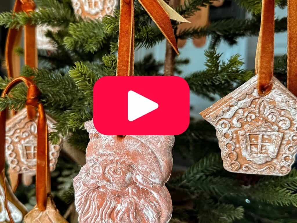 air dry clay ornaments hanging on a tree