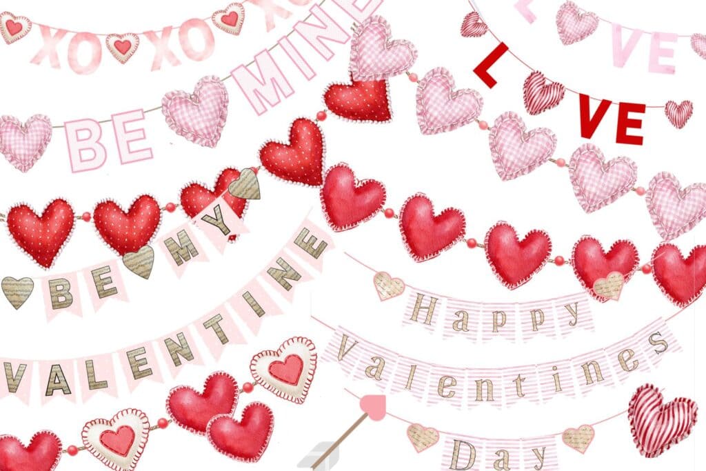 13 + FREE Printable Happy Valentine's Day Banners- A collage of over banners.