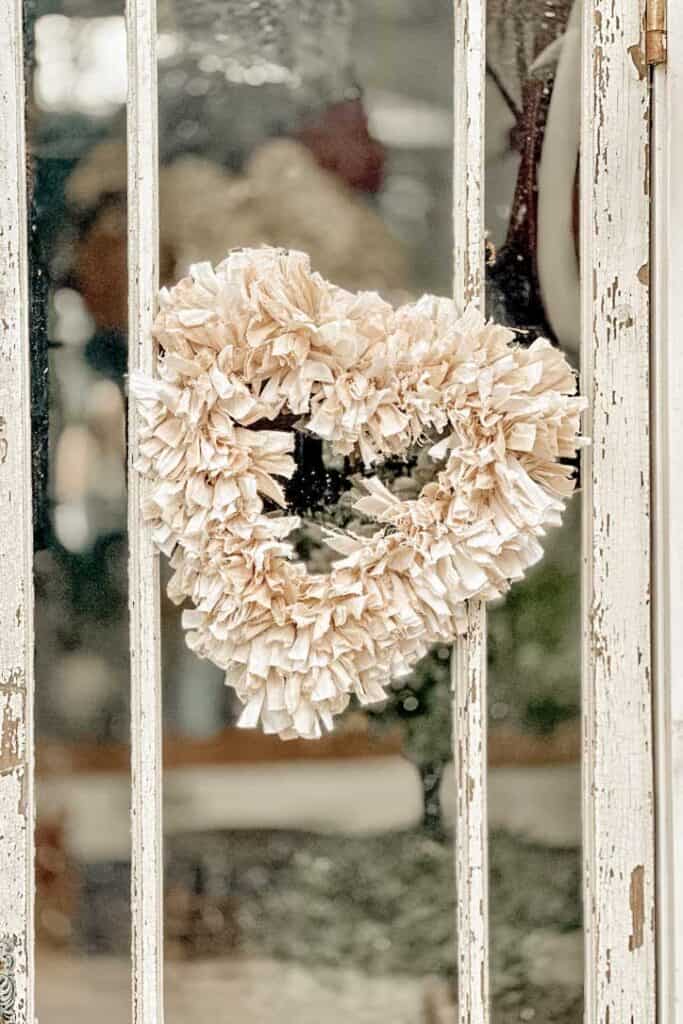 Rag wreath hanging on an exterior door
