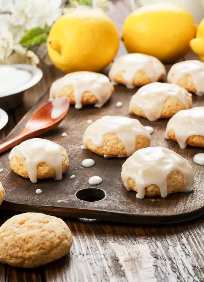 Lemon Ricotta Cookies on a breadboard 