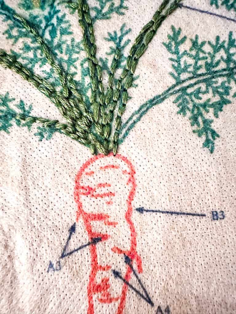 The carrot is stitched for an embroidery idea onto a garden apron.