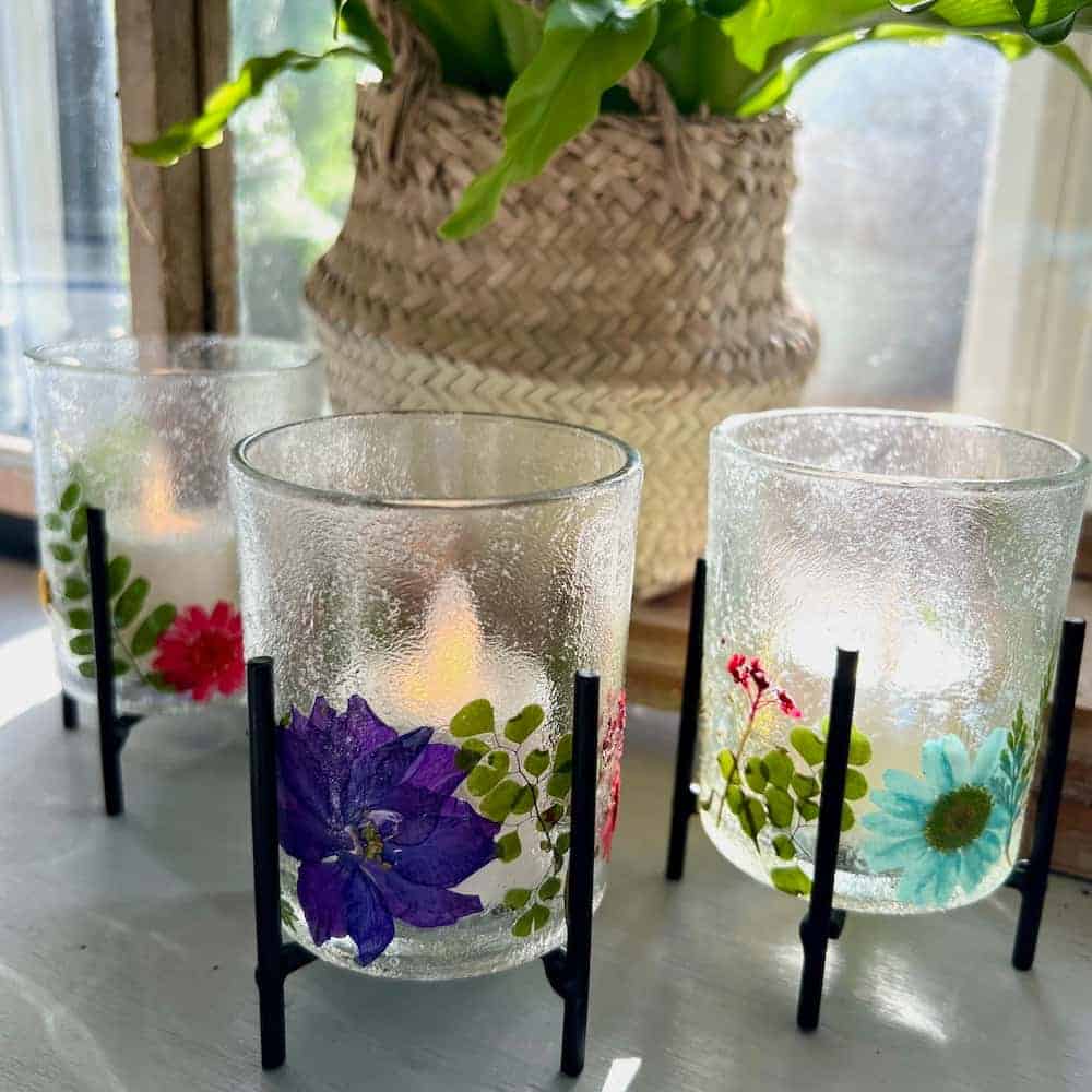 Easy pressed flowers on votive candles 