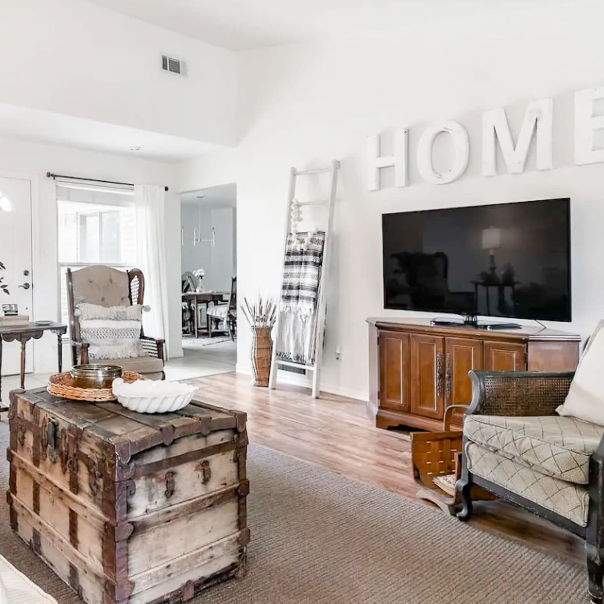 Living room with a southern charm rented as an airbnb. 