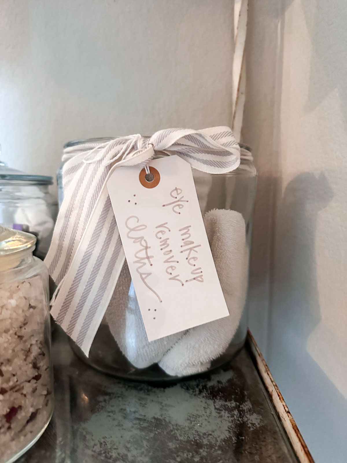 Make up remover towels in a jar for a guest bathroom.