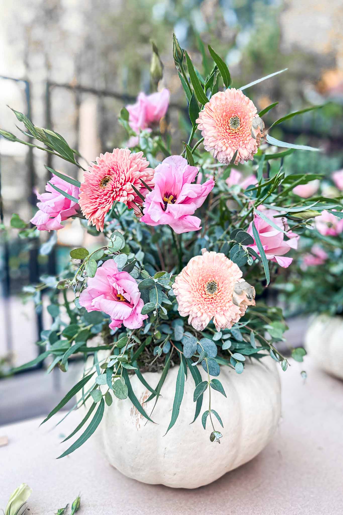 DIY White Pumpkin Flower Arrangement for a Baby Shower