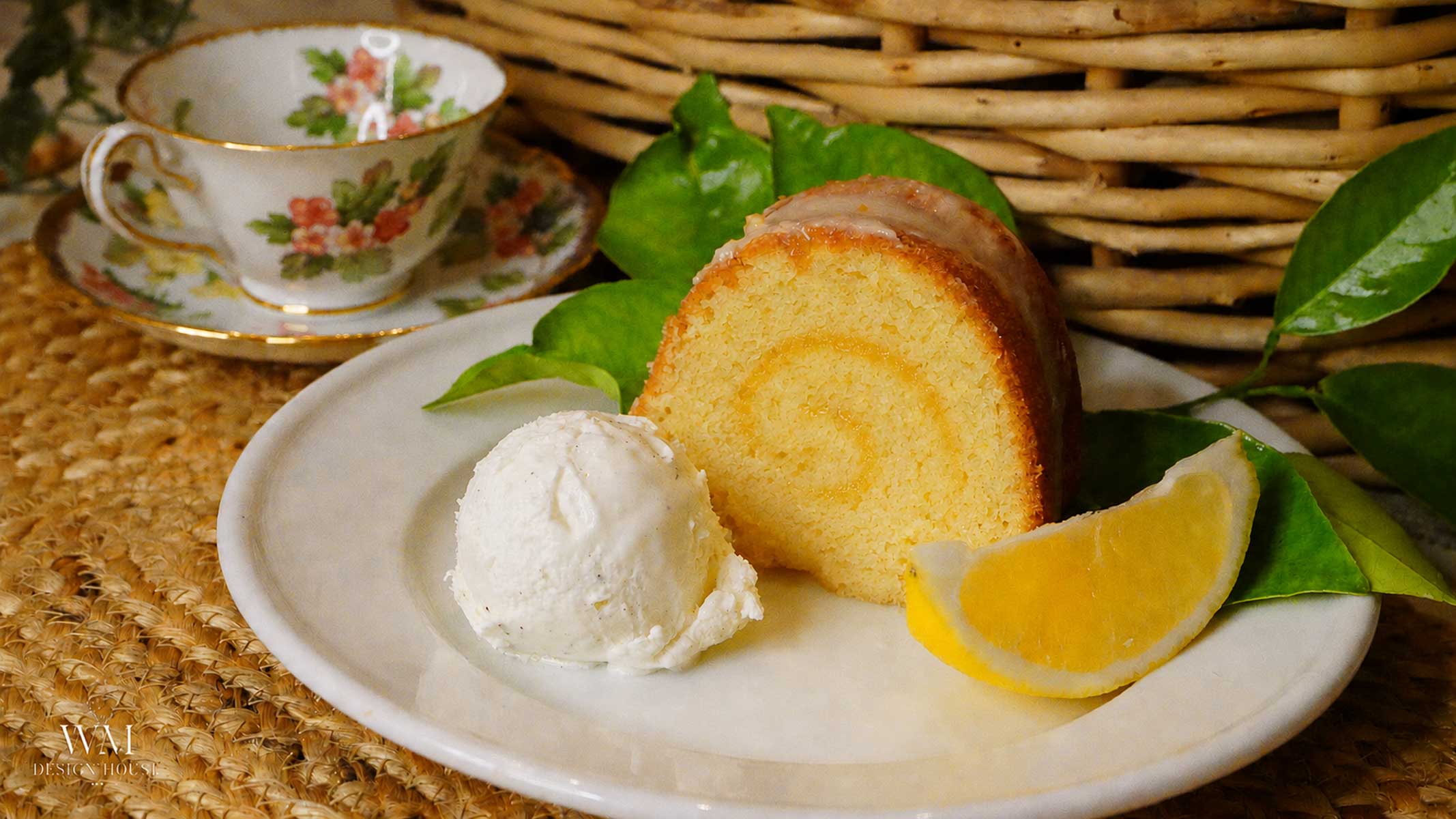 A Glazed Lemon Bundt Cake Swirled with Homemade Lemon Curd