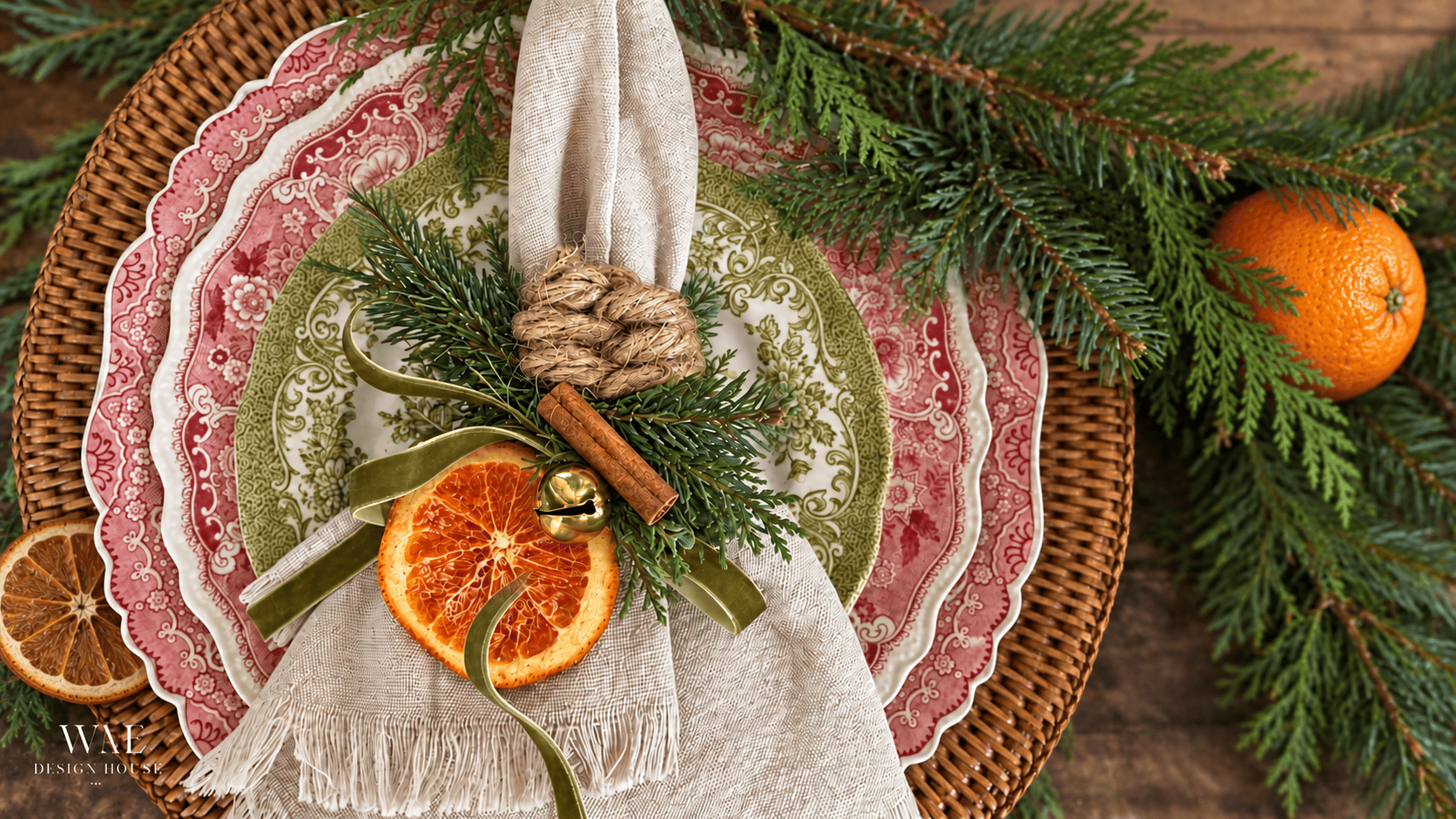 Knotted Rope Christmas Napkin Rings with Dried Orange Slices